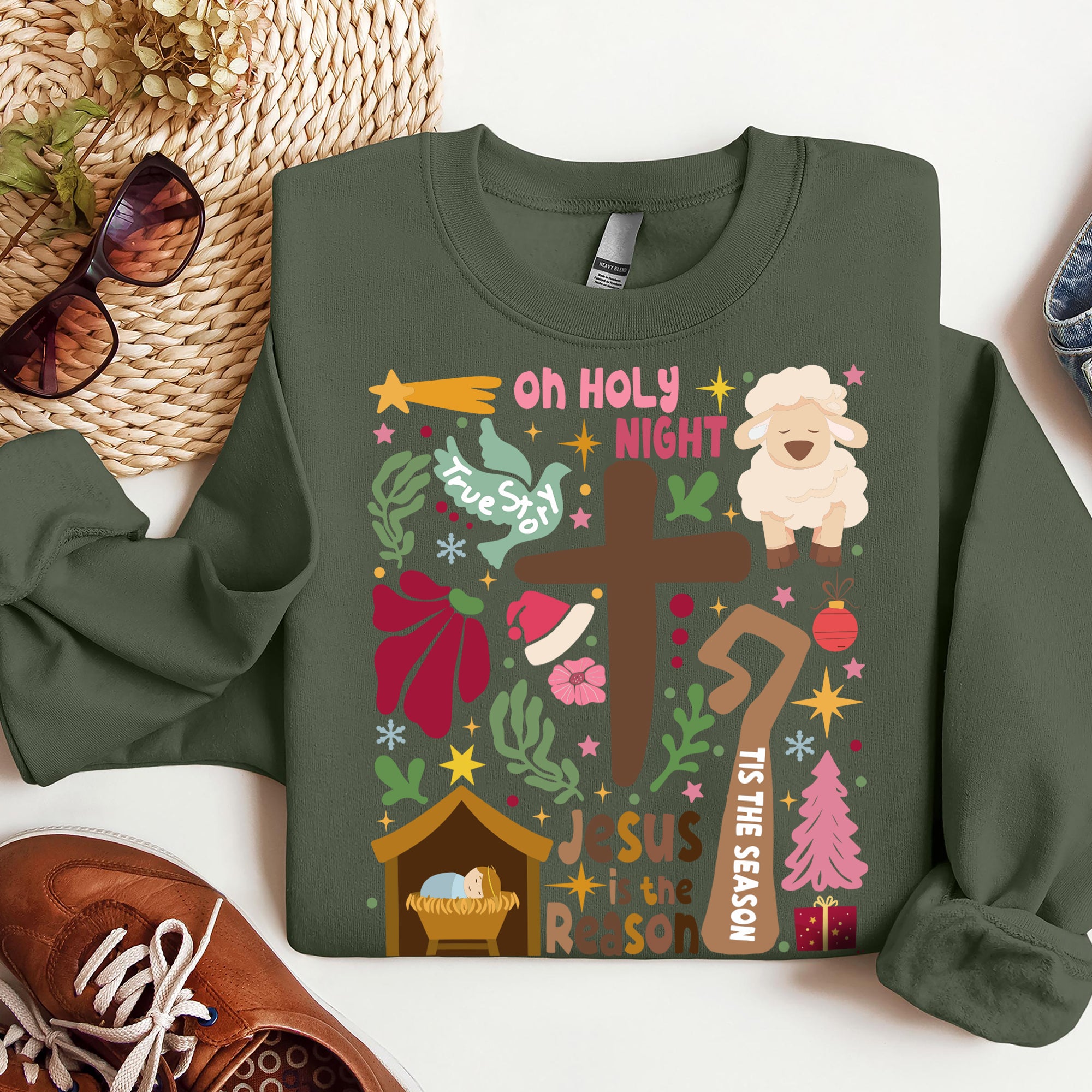 Oh Holy Night Christmas Sweatshirt, Jesus Christmas Sweatshirt, Jesus is the reason Sweatshirt. ILAF11